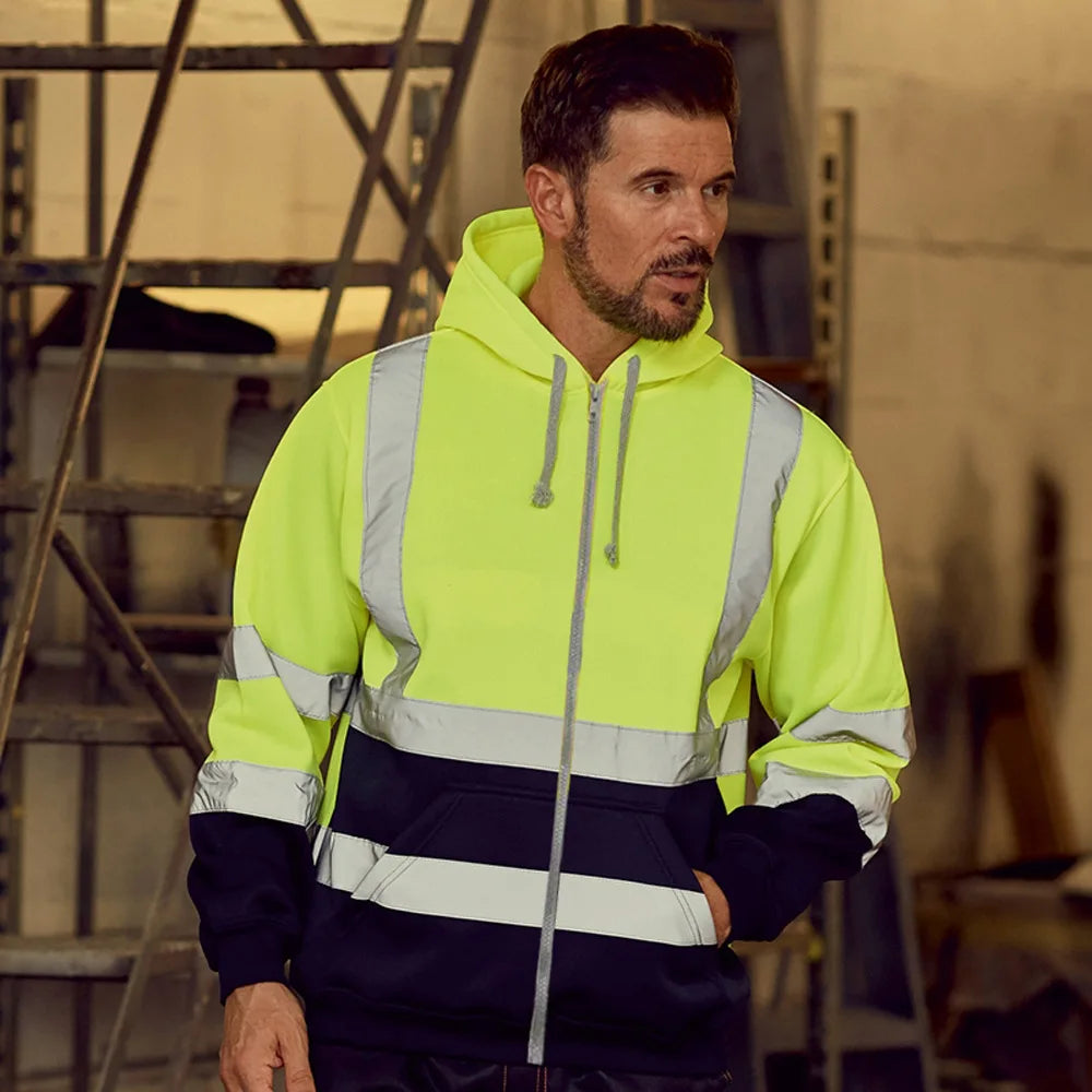 Hoodies Male Reflective Sportswear Men's Jacket Road Work High Visibility Pullover Long Sleeve Tops Coat Clothes Streetwear