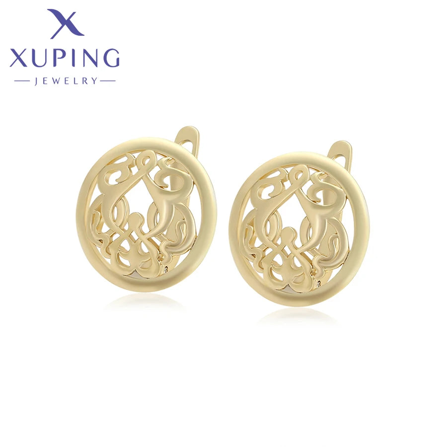 Xuping Jewelry New Arrival Simple No Stone Light Gold Color Hoop Earrings for Women Girl Party Gift X000704213