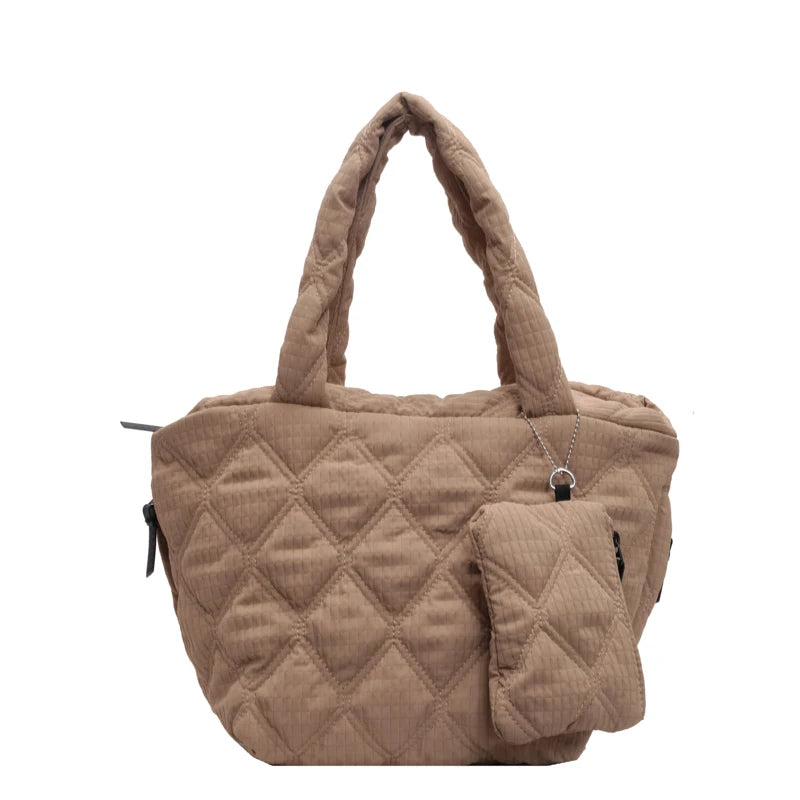 Puffer Tote Bag for Women Lightweight Down Cotton Padded Crossbody Bag Large Capacity Handbag Puffy Purse for Shopping Travel 