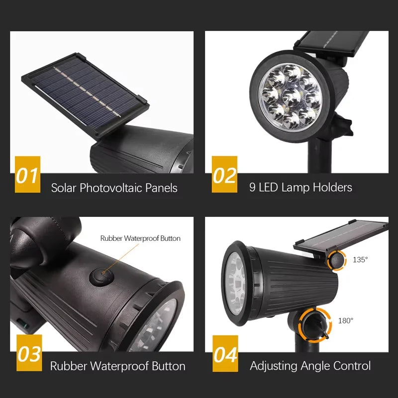 Solar LED Spotlight 9LED Outdoor Adjustable Landscape Light - World Bazaar Life