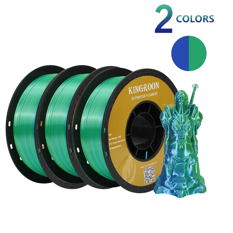 KINGROON Dual-color Silk PLA Filament 1.75mm 2 Color Coextrusion Glossy 3D Printer Filament PLA, 3kg/pack 1kg each spool - World Bazaar Life