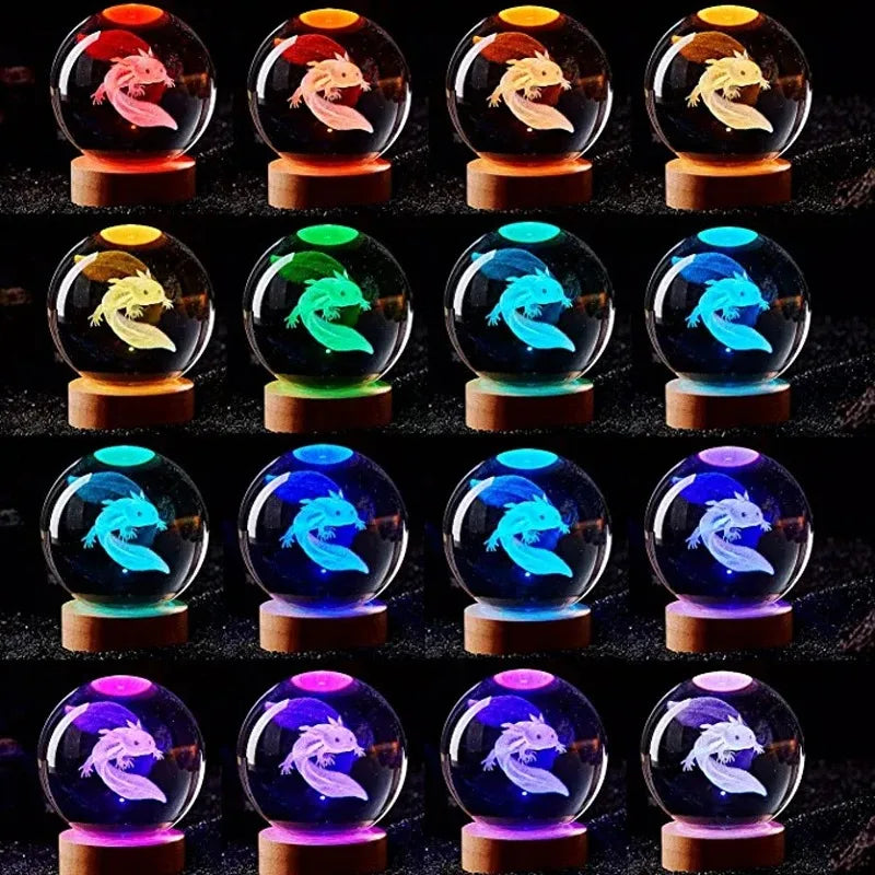 3D Axolotl Laser Engraved Crystal Night Light - Perfect Gift for Kids & Loved Ones-World Bazaar Life