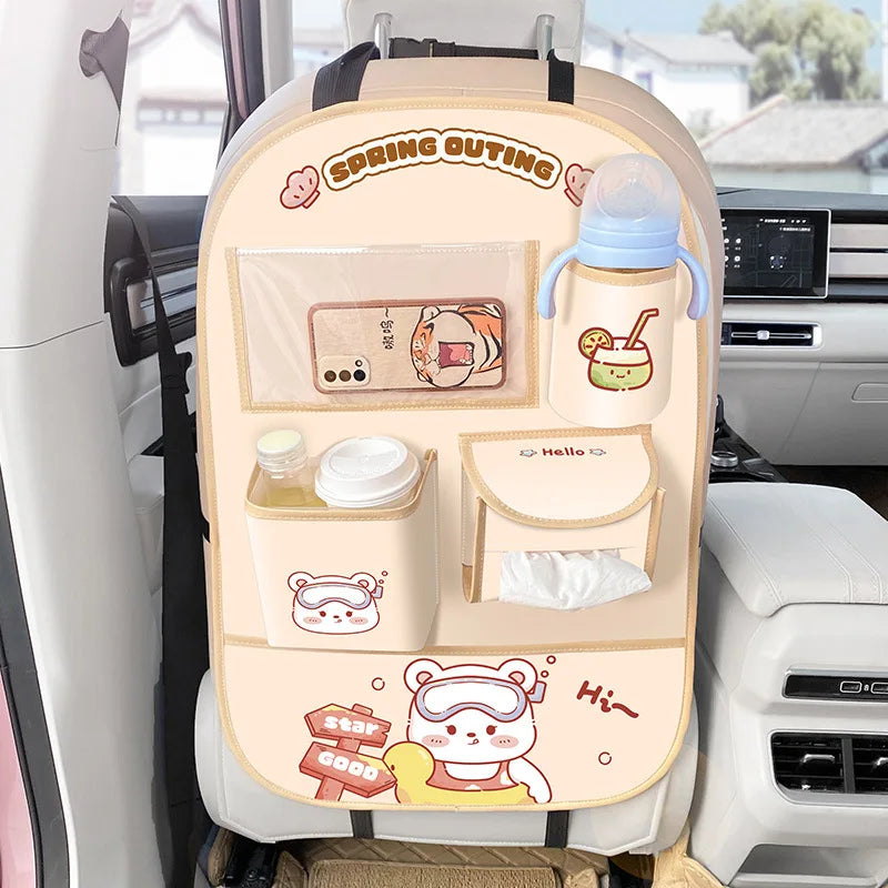 Car Seat Back Storage Bag Hanging Anti-Kick Pad With Handle Anti-Wear Universal Car Back Storage Bag Cute Children-World Bazaar Life
