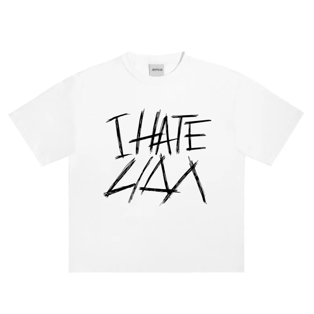 Oversized Men's Clothing Streetwear I HATE LIDA Print Hip Hop Korean Short Sleeve Y2k Tops Tee Cotton Graphic Unisex Tshirt Goth-World Bazaar Life