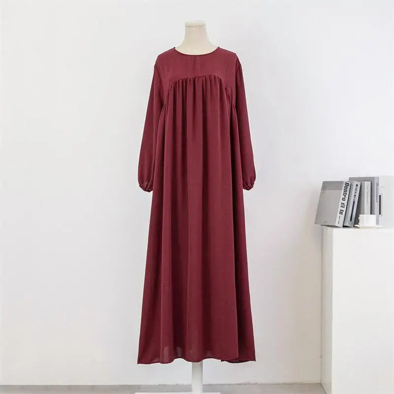 Spring Autumn Muslim Dress Women Loose Maxi Dresses Fashion Female Full Sleeve Casual Solid Pockets Robe Long Dresses Vestidoes - World Bazaar Life