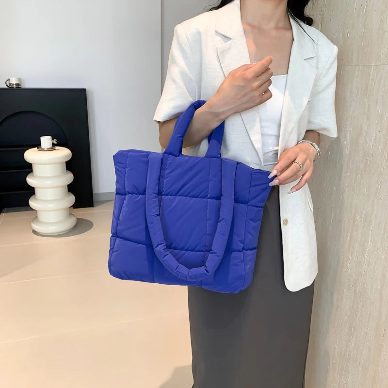 Puffer Tote Bag for Women Lightweight Down Cotton Padded Crossbody Bag Large Capacity Handbag Puffy Purse for Shopping Travel ?-World Bazaar Life