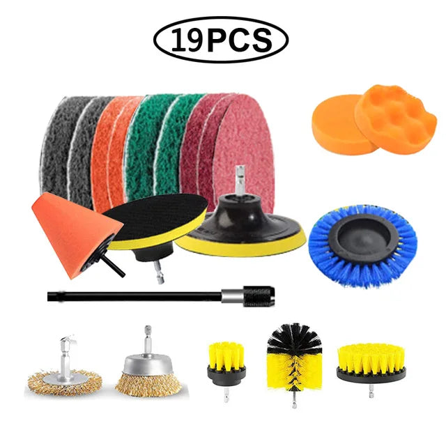 UNTIOR Electric Drill Brush Kit Power Scrubber Brush Attachments Set Scrub Wash Brushes Tools for Car Floor Tires Toilet Cleanin-World Bazaar Life