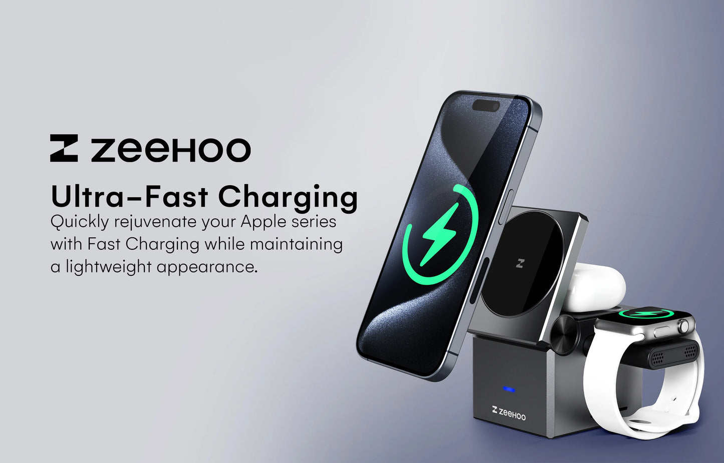 ZeeHoo 3-in-1 Charging Station for iPhone, MagSafe Wireless Stand - World Bazaar Life