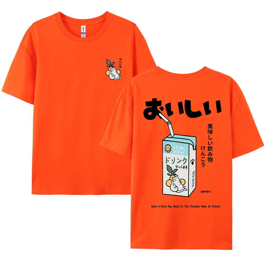 Cute Japanese Cat Print Oversized T-shirt men Women Short Sleeve Loose Casual Tee Shirt Streetwear Tops Cotton Harajuku Clothing-World Bazaar Life