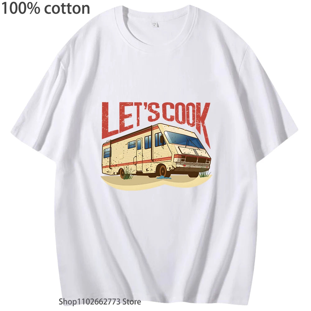 Fauuny Breaking Bad T-shirt Lets Cook Print T Shirts Men Hip Pop Tops O-neck Short Sleeved TV Show Tee Summer 100%Cotton Clothes