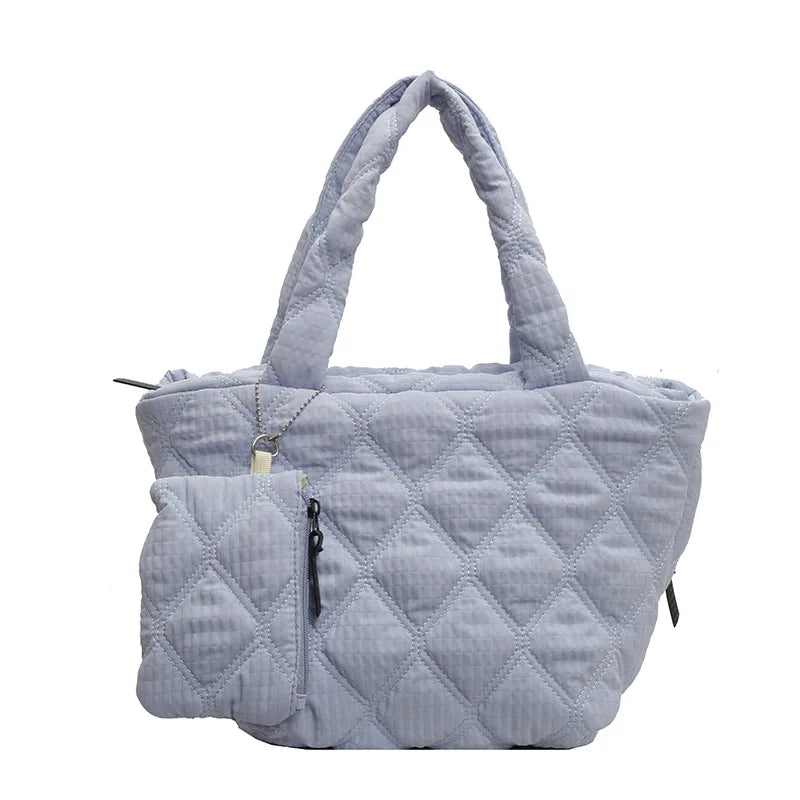 Puffer Tote Bag for Women Lightweight Down Cotton Padded Crossbody Bag Large Capacity Handbag Puffy Purse for Shopping Travel 