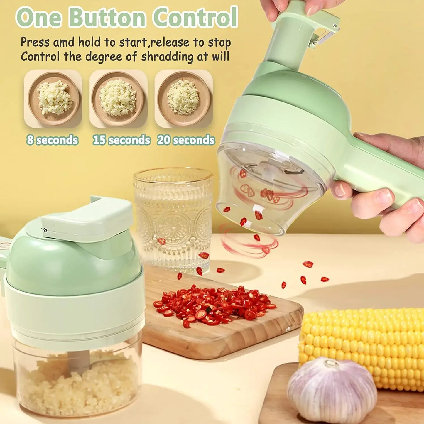 4In1 Electric Vegetable Cutter Set Handheld Wireless Electric Garlic Masher Food Chopper Meat Grinder Machine Food Peel Slice 4I