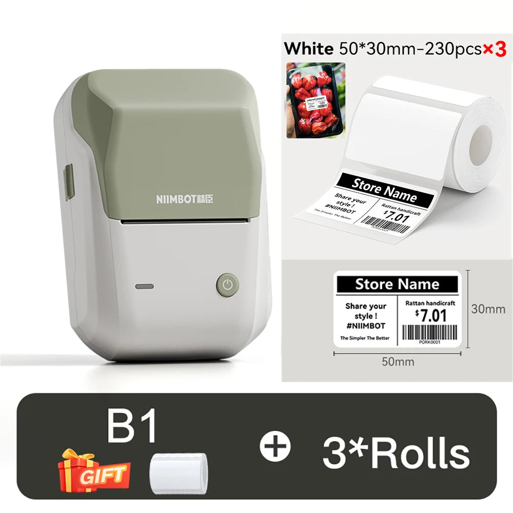 NIIMBOT B1 Portable Thermal Printer With Tapes 2 Inch Adhesive Label Printer Mini Bluetooth Sticker Maker Support Smartphones PC