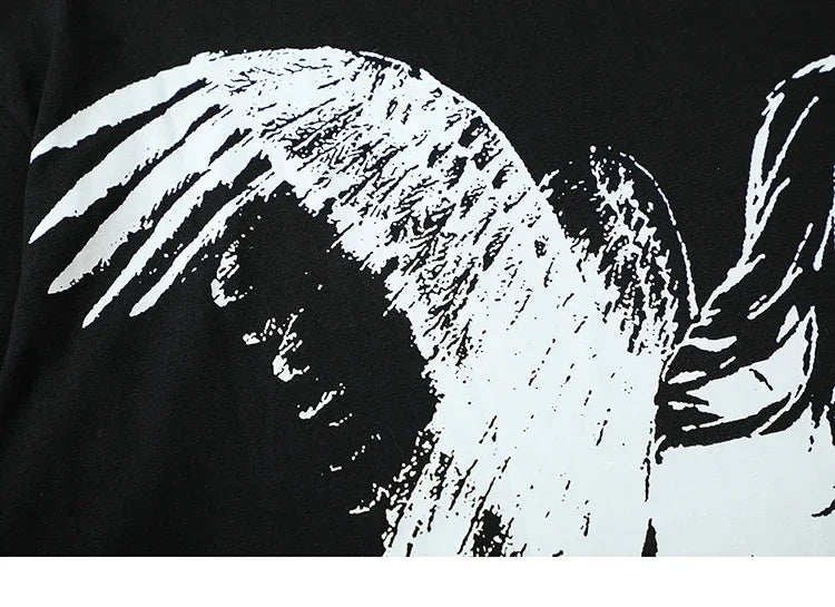 Men Tshirt Streetwear Japanese Harajuku Cartoon Angel Wings Graphic T-Shirt Summer 2024 HipHop T Shirt Anime Tops Tee Cotton Y2K