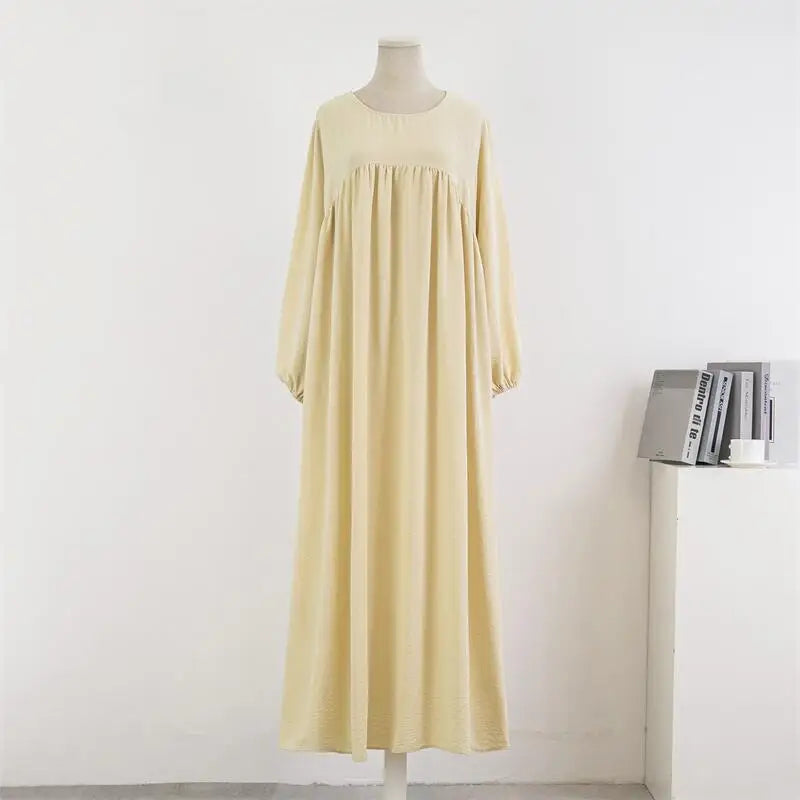Spring Autumn Muslim Dress Women Loose Maxi Dresses Fashion Female Full Sleeve Casual Solid Pockets Robe Long Dresses Vestidoes - World Bazaar Life