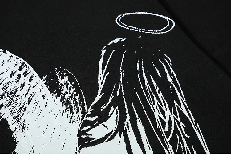 Men Tshirt Streetwear Japanese Harajuku Cartoon Angel Wings Graphic T-Shirt Summer 2024 HipHop T Shirt Anime Tops Tee Cotton Y2K