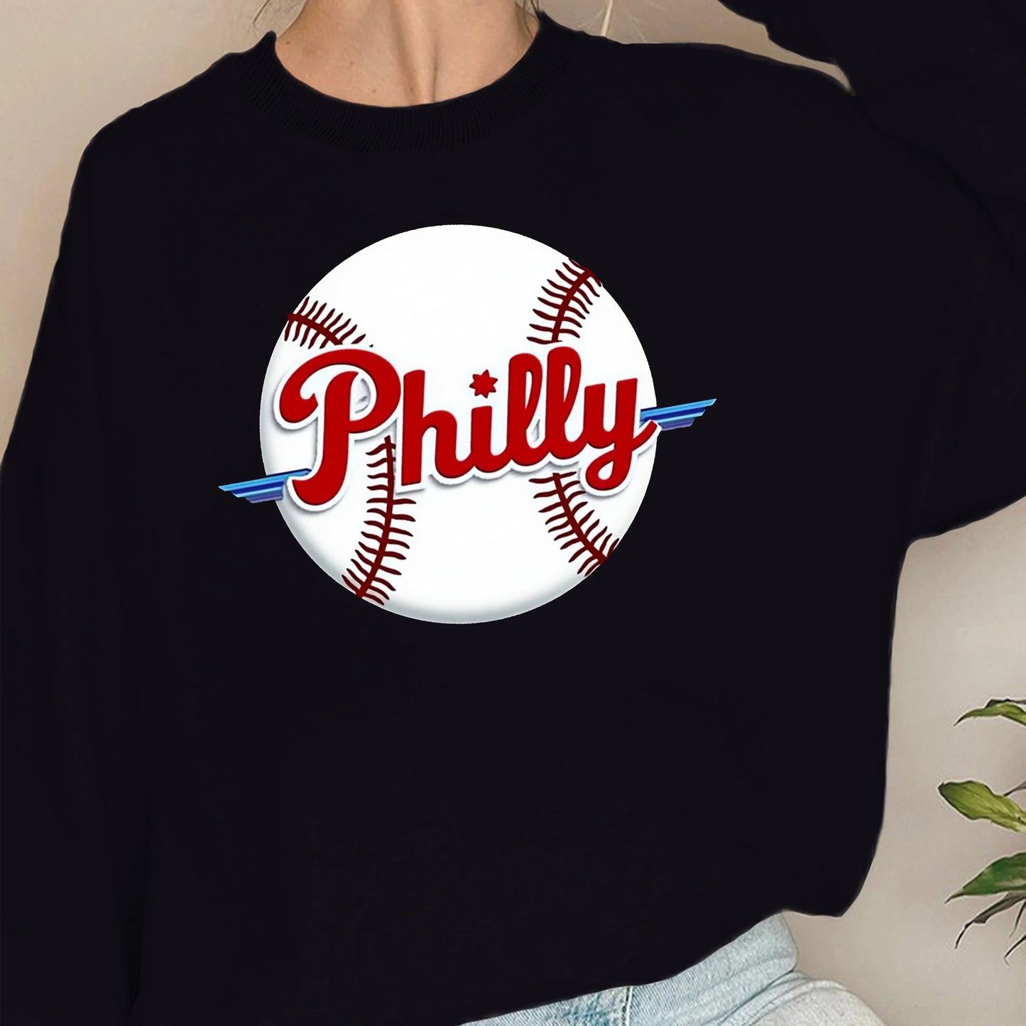 Women's Philly Baseball Design Sweatshirts Printed Casual Knitted Fabric