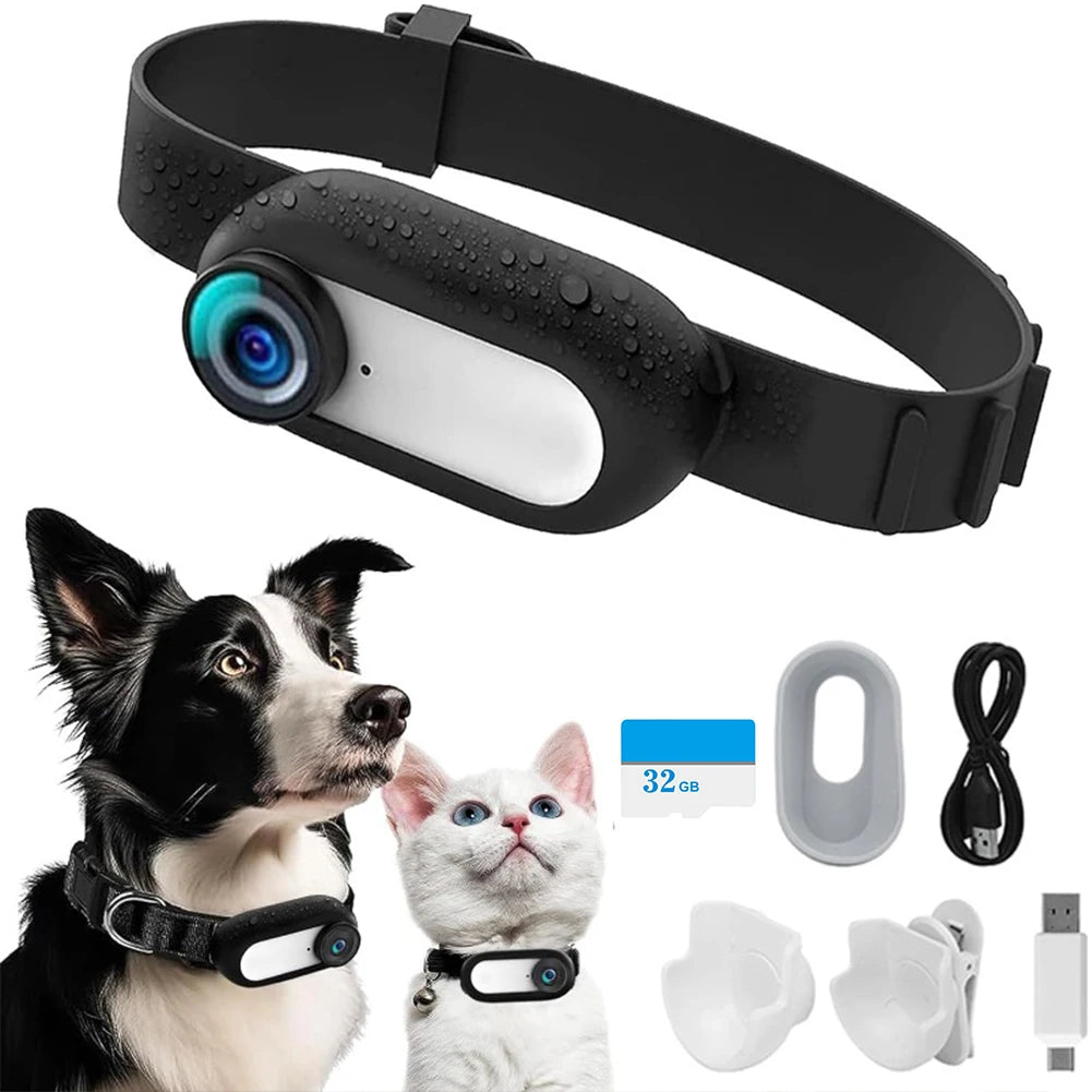 Sport Action Camera HD 1080P Wireless Collar Camera No WiFi Needed Dog Cat Pet Collar Camera Video Recorder for Indoor/Outdoor