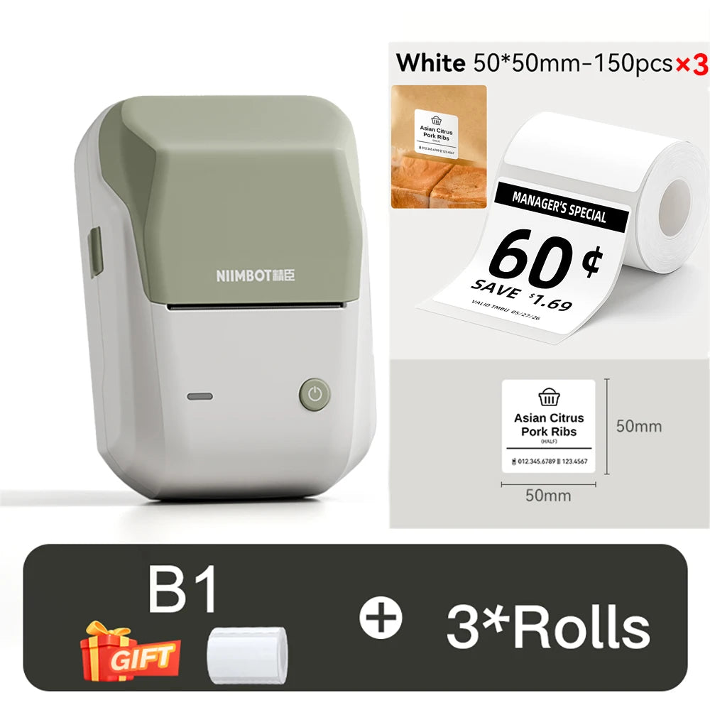 NIIMBOT B1 Portable Thermal Printer With Tapes 2 Inch Adhesive Label Printer Mini Bluetooth Sticker Maker Support Smartphones PC