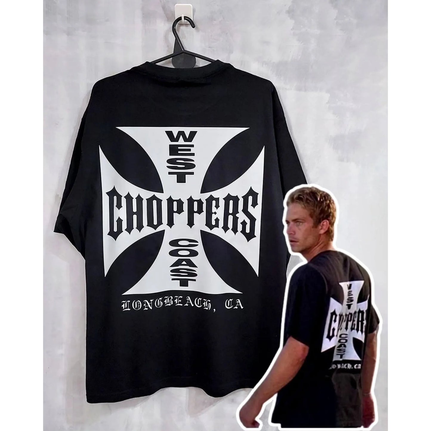 West Coast Choppers Cross Frame Print Tshirt Male Hip Hop Streetwear Oversized T-shirts Fashion Tees Men's Fleece Short Sleeve-World Bazaar Life