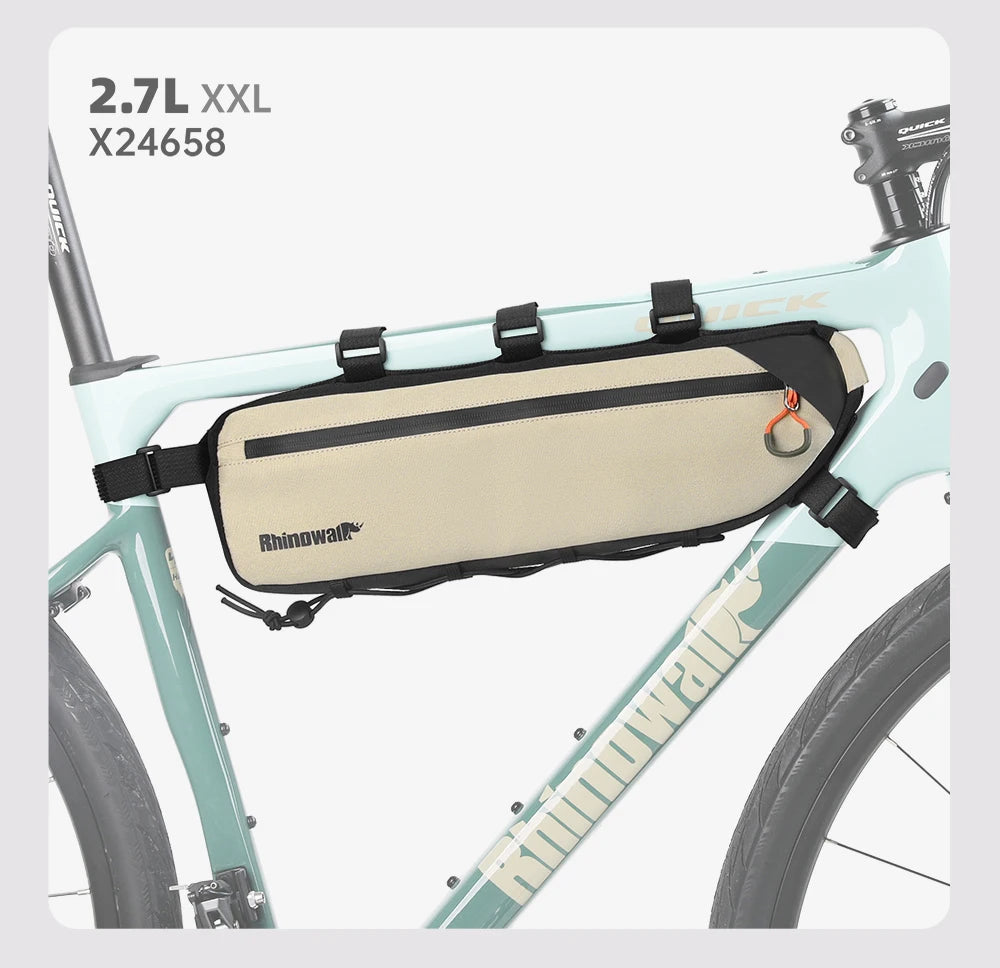 Rhinowalk Bike Frame Bag 2.1L-2.7L Splash-Proof Bicycle Under Tube Bag Triangle Bag Double Sided SBS Zipper Bottom binding syste
