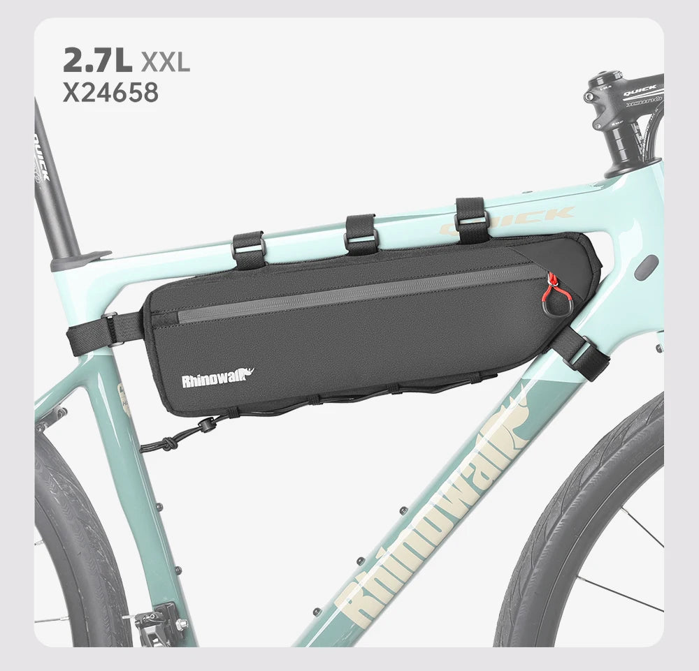 Rhinowalk Bike Frame Bag 2.1L-2.7L Splash-Proof Bicycle Under Tube Bag Triangle Bag Double Sided SBS Zipper Bottom binding syste