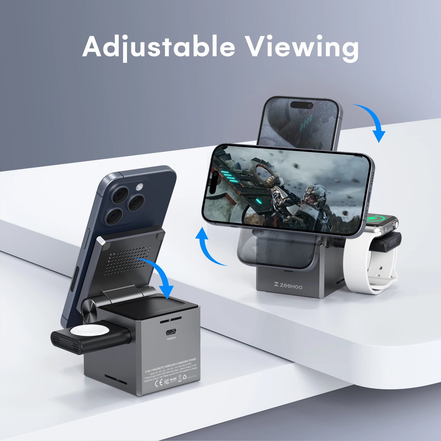 ZeeHoo 3-in-1 Charging Station for iPhone, MagSafe Wireless Stand - World Bazaar Life