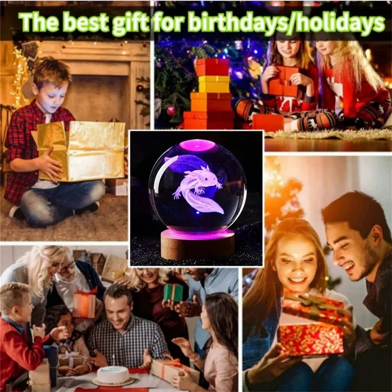 3D Axolotl Laser Engraved Crystal Night Light - Perfect Gift for Kids & Loved Ones-World Bazaar Life