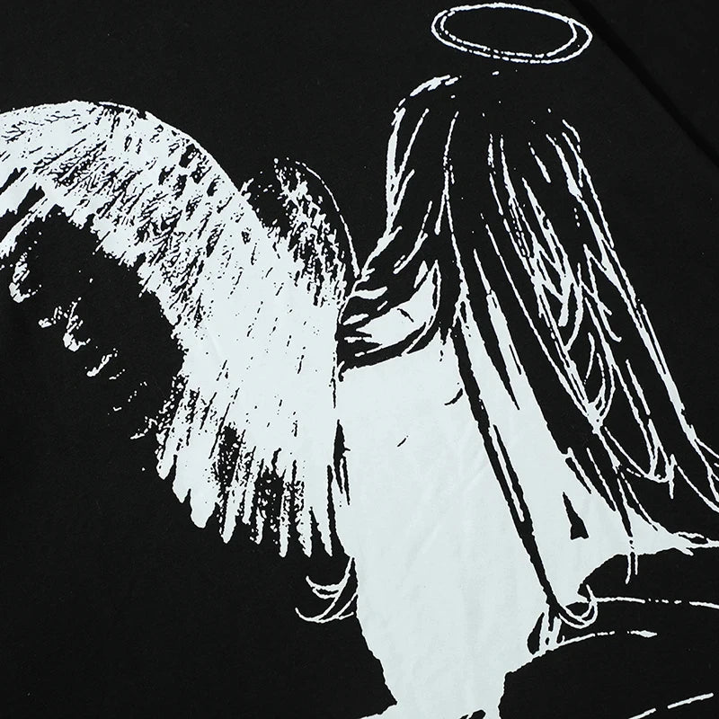 Men Tshirt Streetwear Japanese Harajuku Cartoon Angel Wings Graphic T-Shirt Summer 2024 HipHop T Shirt Anime Tops Tee Cotton Y2K