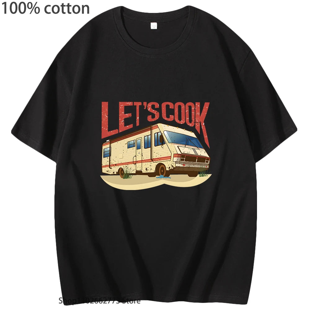 Fauuny Breaking Bad T-shirt Lets Cook Print T Shirts Men Hip Pop Tops O-neck Short Sleeved TV Show Tee Summer 100%Cotton Clothes
