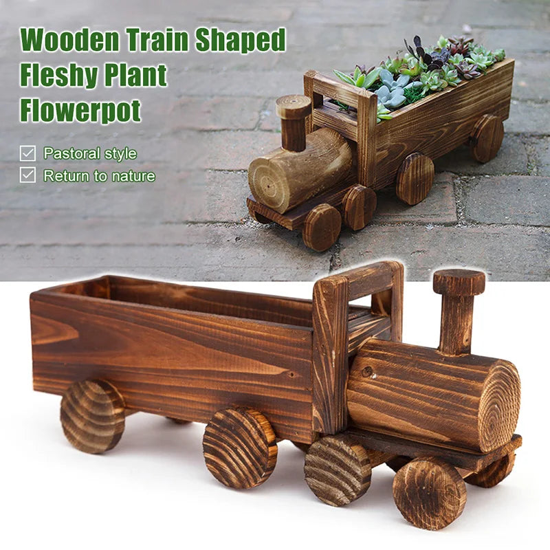 1pcs Wooden Cart Flowerpot Succulents Ornament Creative Garden Home Bedroom Shop Window Plants Wheelbarrow Planter Decor Pot