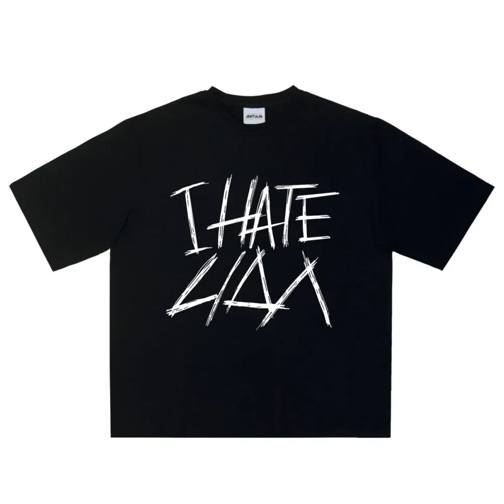 Oversized Men's Clothing Streetwear I HATE LIDA Print Hip Hop Korean Short Sleeve Y2k Tops Tee Cotton Graphic Unisex Tshirt Goth-World Bazaar Life