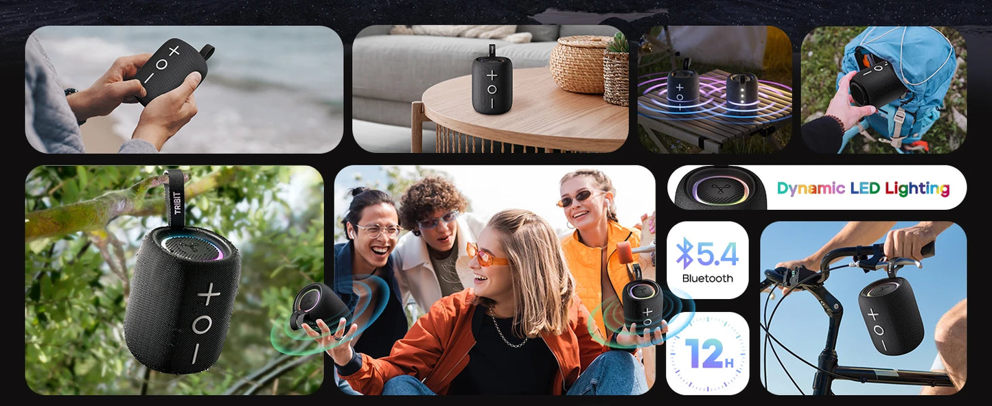TRIBIT StormBox Mini Bluetooth Speaker, 12W 360° Sound With XBass, LEDs, 12 Hours playtimes, IPX7 Waterproof, For Hiking/Outdoor-World Bazaar Life