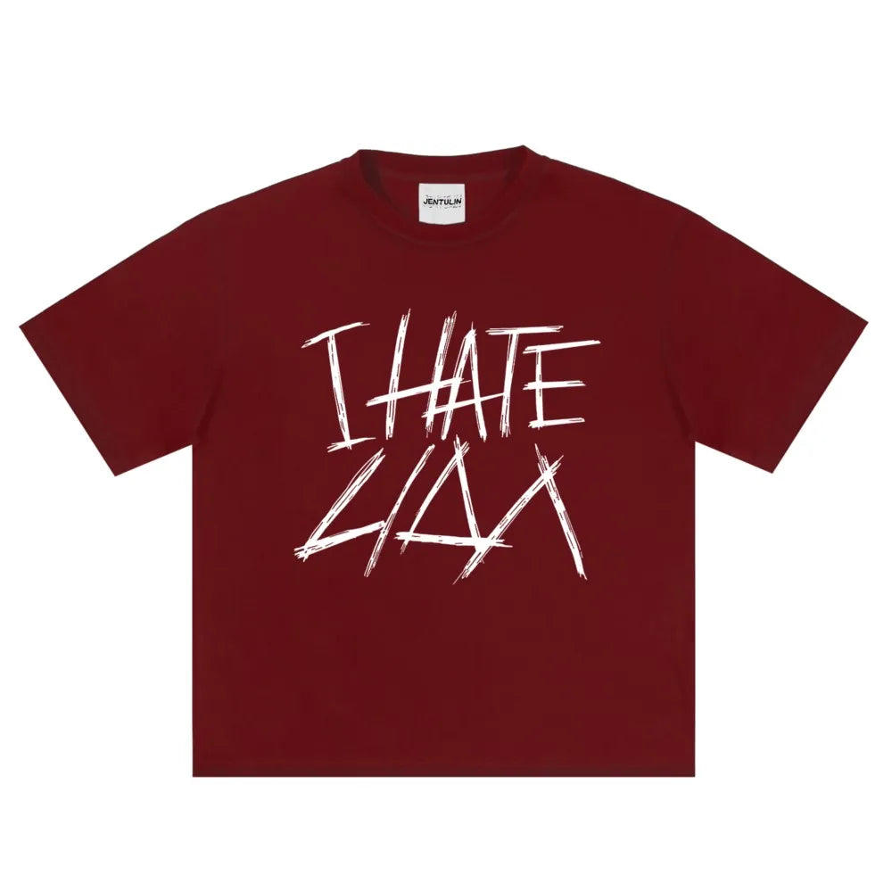 Oversized Men's Clothing Streetwear I HATE LIDA Print Hip Hop Korean Short Sleeve Y2k Tops Tee Cotton Graphic Unisex Tshirt Goth-World Bazaar Life