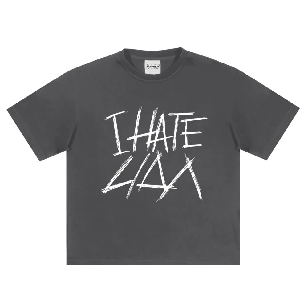 Oversized Men's Clothing Streetwear I HATE LIDA Print Hip Hop Korean Short Sleeve Y2k Tops Tee Cotton Graphic Unisex Tshirt Goth-World Bazaar Life