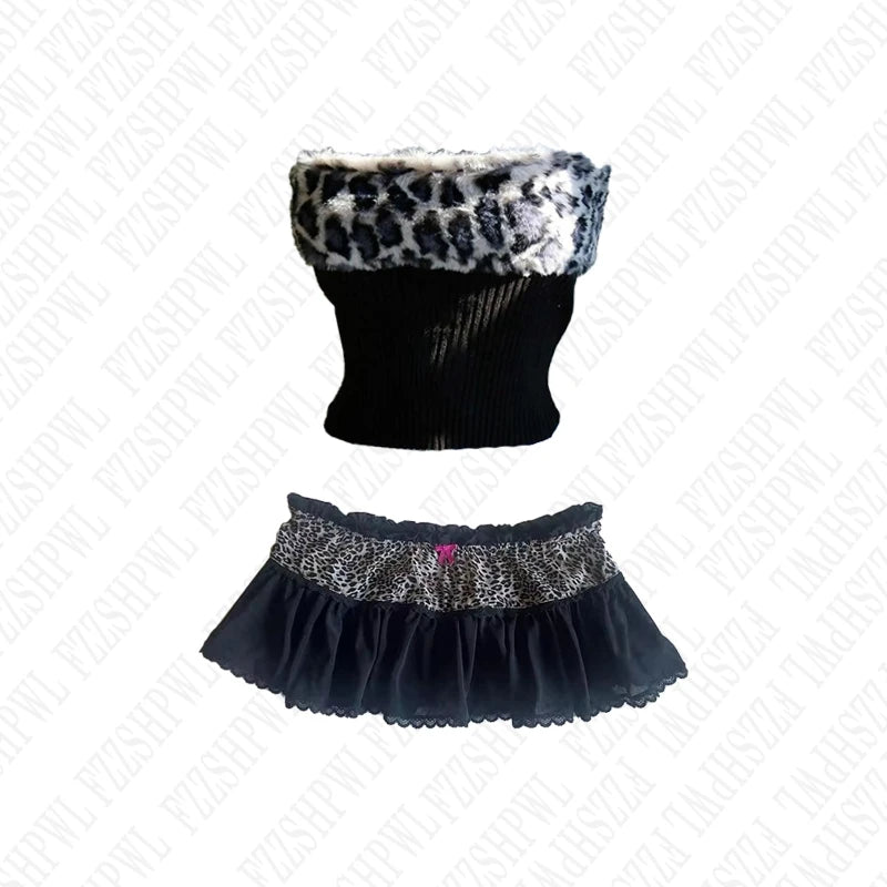 Leopard print retro tank emo girl urban Y2K crop top casual rock aesthetic grunge punk high street yabi hop sexy silm women tank