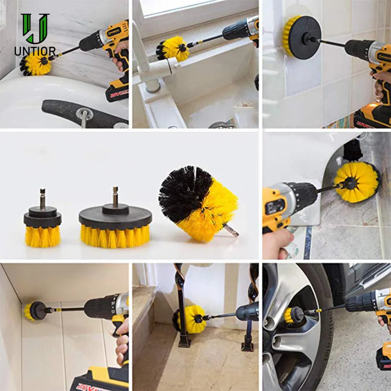 UNTIOR Electric Drill Brush Kit Power Scrubber Brush Attachments Set Scrub Wash Brushes Tools for Car Floor Tires Toilet Cleanin-World Bazaar Life