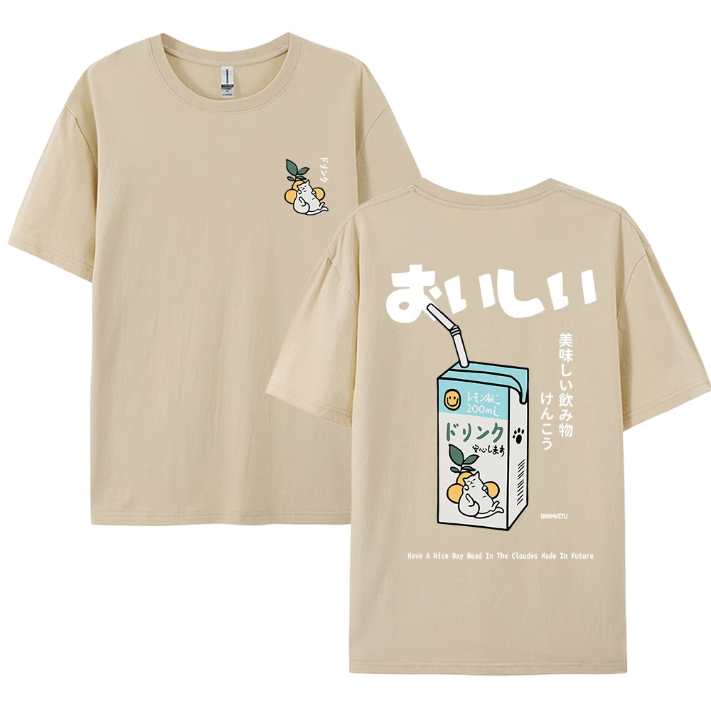 Cute Japanese Cat Print Oversized T-shirt men Women Short Sleeve Loose Casual Tee Shirt Streetwear Tops Cotton Harajuku Clothing-World Bazaar Life