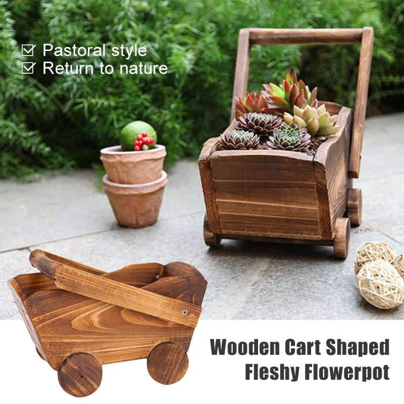 1pcs Wooden Cart Flowerpot Succulents Ornament Creative Garden Home Bedroom Shop Window Plants Wheelbarrow Planter Decor Pot
