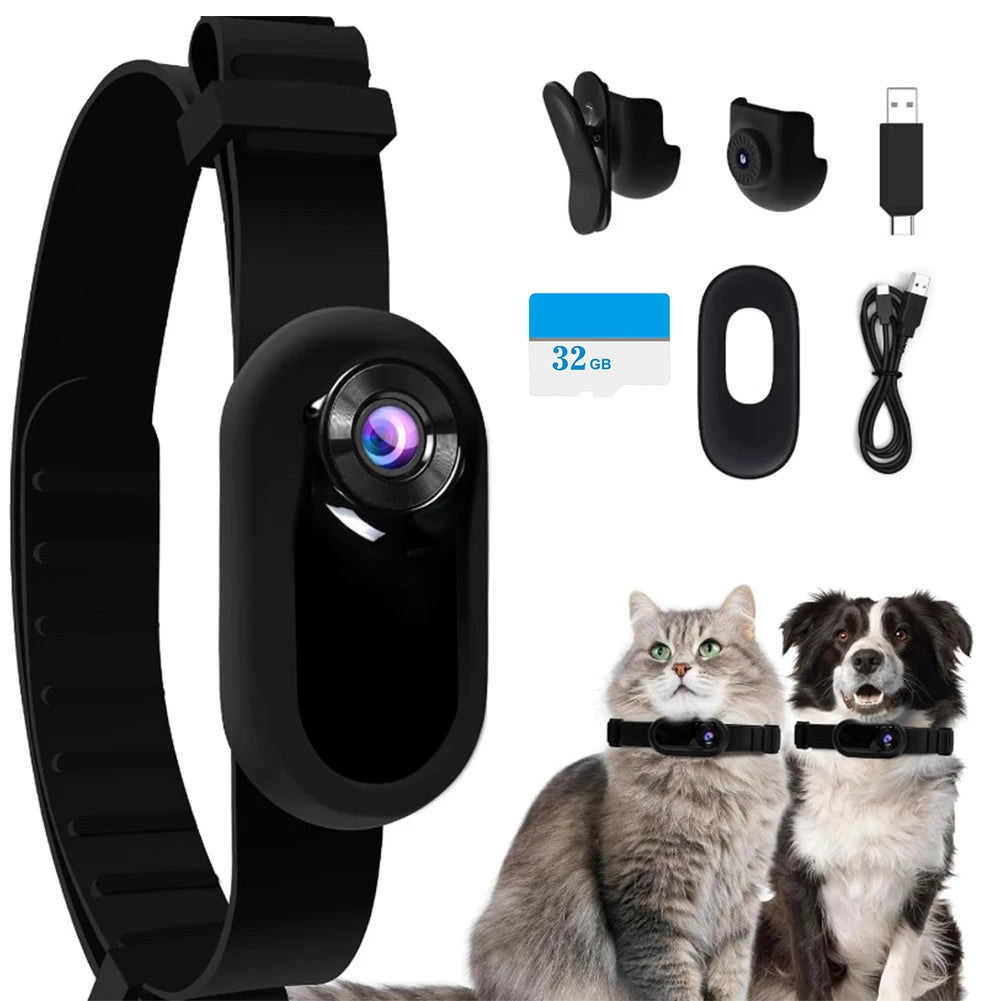 Sport Action Camera HD 1080P Wireless Collar Camera No WiFi Needed Dog Cat Pet Collar Camera Video Recorder for Indoor/Outdoor