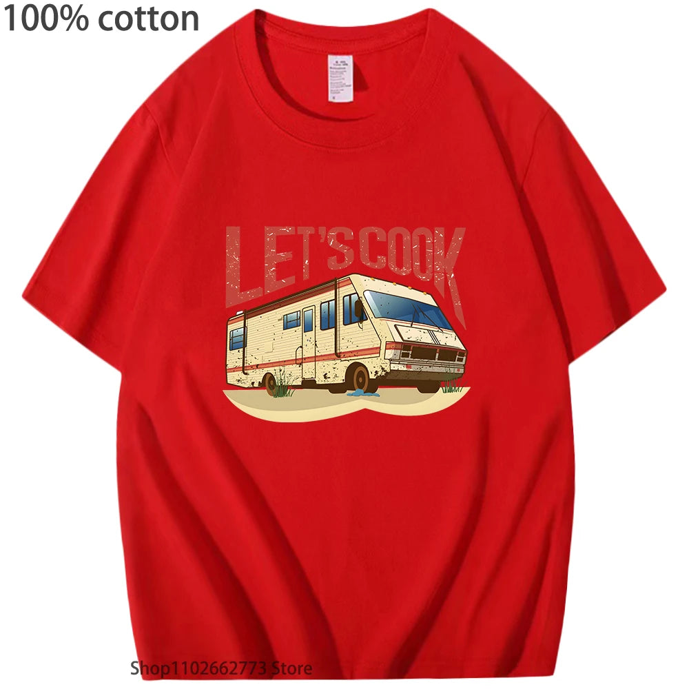 Fauuny Breaking Bad T-shirt Lets Cook Print T Shirts Men Hip Pop Tops O-neck Short Sleeved TV Show Tee Summer 100%Cotton Clothes