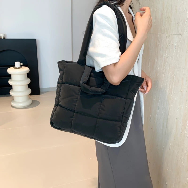 Puffer Tote Bag for Women Lightweight Down Cotton Padded Crossbody Bag Large Capacity Handbag Puffy Purse for Shopping Travel ?-World Bazaar Life