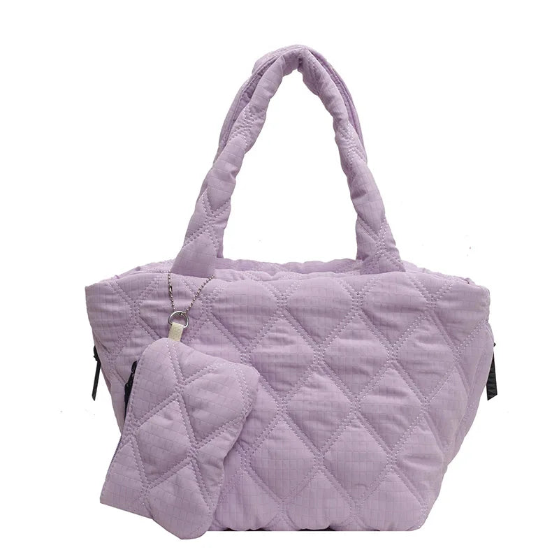 Puffer Tote Bag for Women Lightweight Down Cotton Padded Crossbody Bag Large Capacity Handbag Puffy Purse for Shopping Travel ?-World Bazaar Life