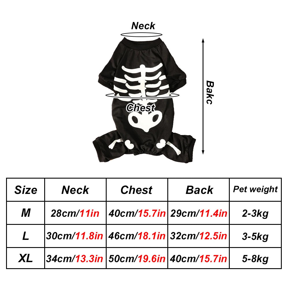 Fluorescence Pet Skeleton Costume Skeleton Jumpsuit for Small Medium Dogs Funny Halloween Outfit for Puppy Cosplay Prop Apparel-World Bazaar Life