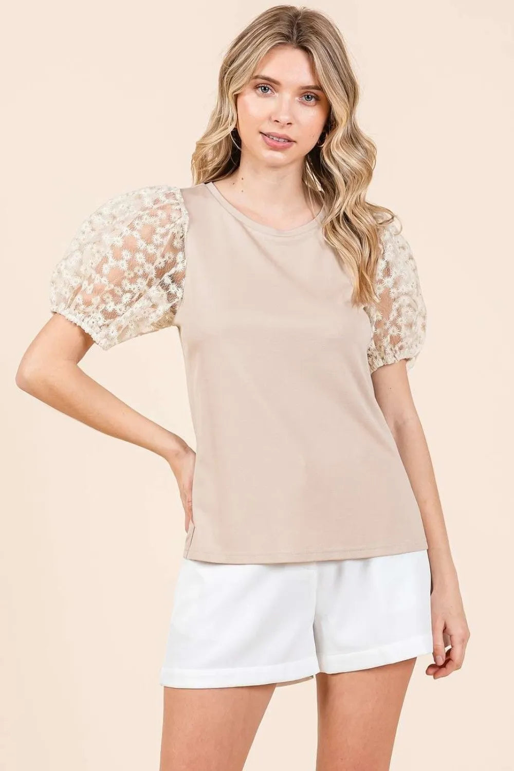 Mittoshop Round Neck Puff Short Sleeve Top.