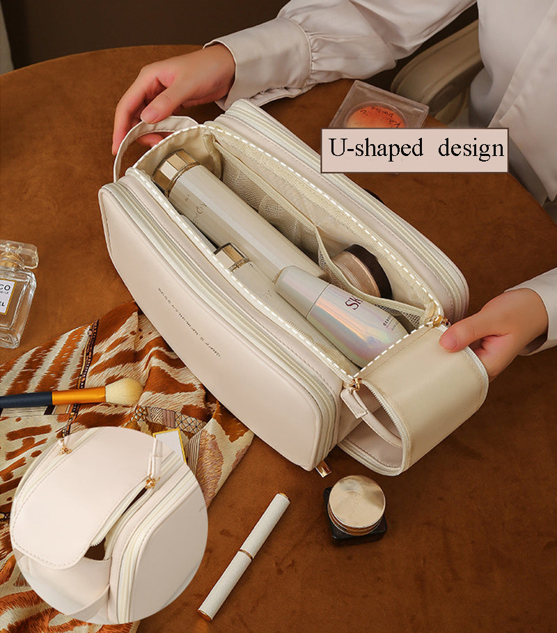 Large PU Leather Cosmetic Bag – 3-Layer Travel Makeup Organizer-World Bazaar Life