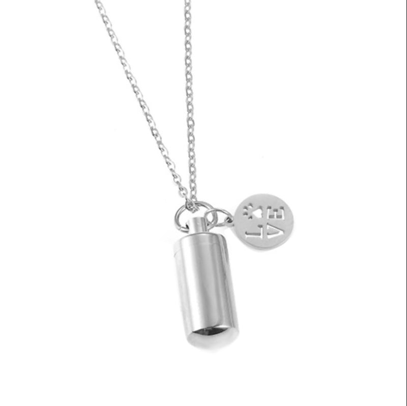 Stainless Steel Small Cylinder Plated Gold Silver Pet Urn Memorial Necklace-World Bazaar Life