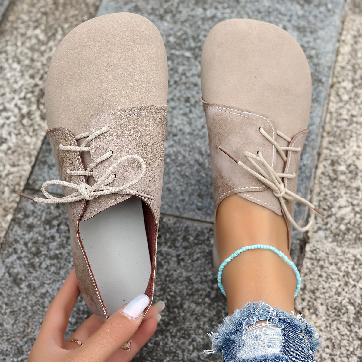 Plus Size Women's Shoes Retro Flat Bottom Casual Low-top Lace-up Gommino-World Bazaar Life