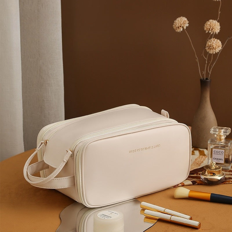 Large PU Leather Cosmetic Bag – 3-Layer Travel Makeup Organizer-World Bazaar Life