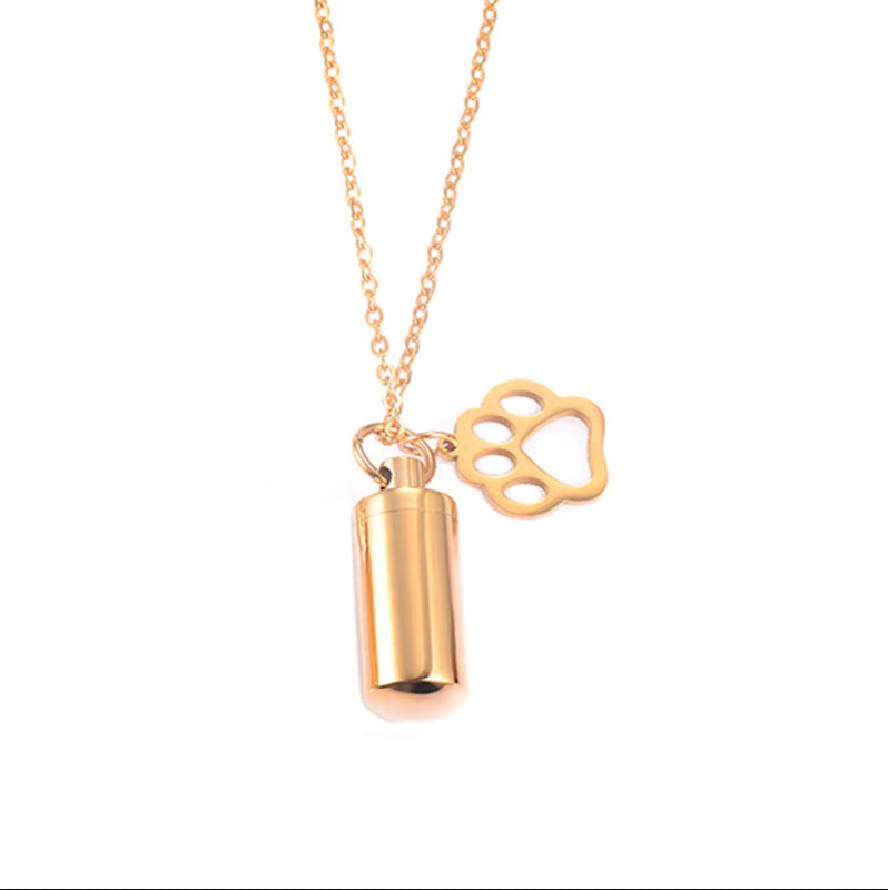 Stainless Steel Small Cylinder Plated Gold Silver Pet Urn Memorial Necklace-World Bazaar Life